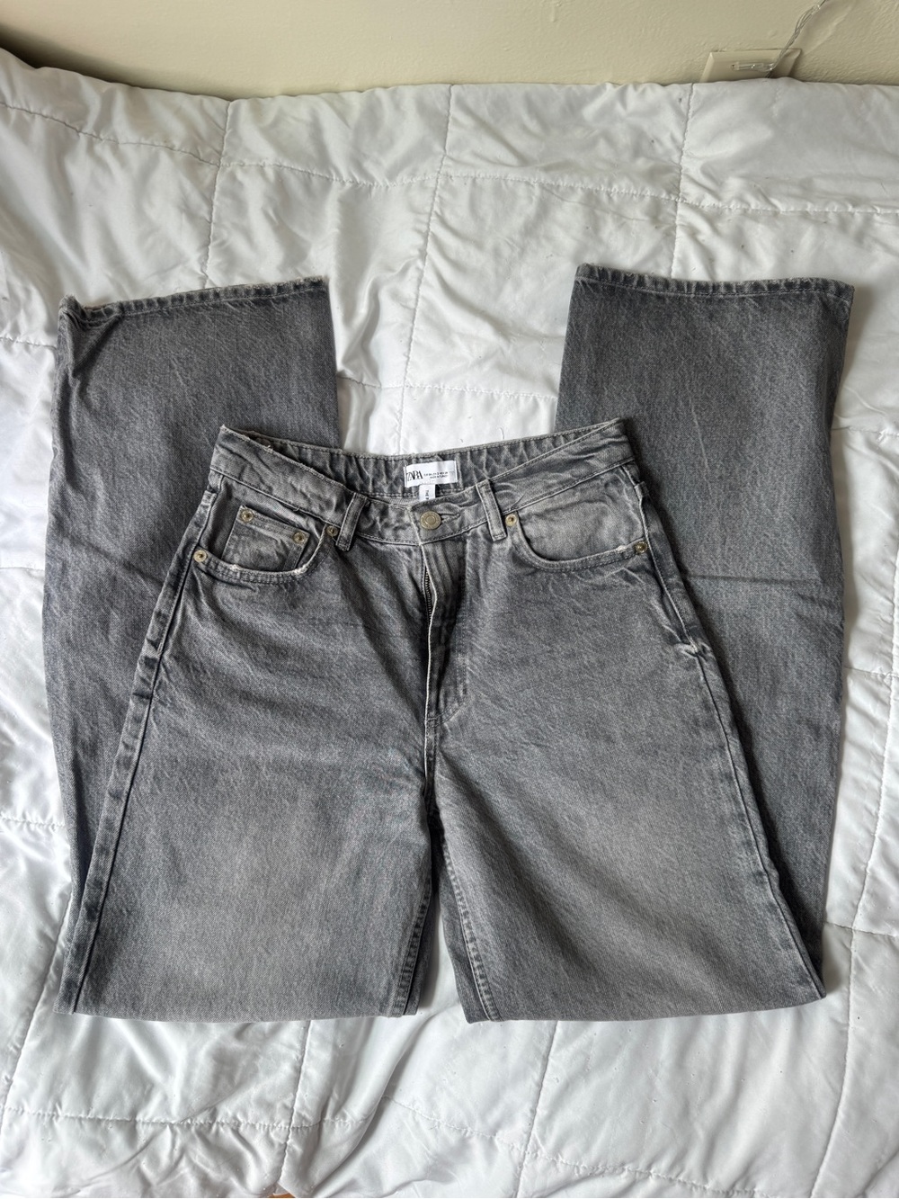 Zara Gray High-Rise Wide-Leg Jeans